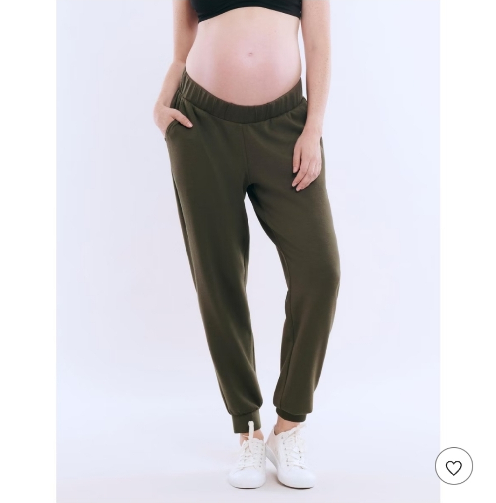 Motherhood Under the Belly Side Pockets Scuba Jogger Olive Green